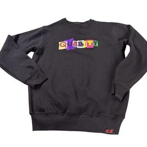 Quality Men Black Organic Cotton Embroidered Pullover Crewneck Sweatshirt Medium